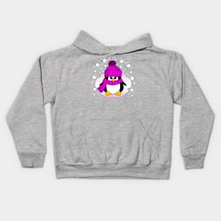 Christmas Penguin with Pink Hat and Scarf Kids Hoodie